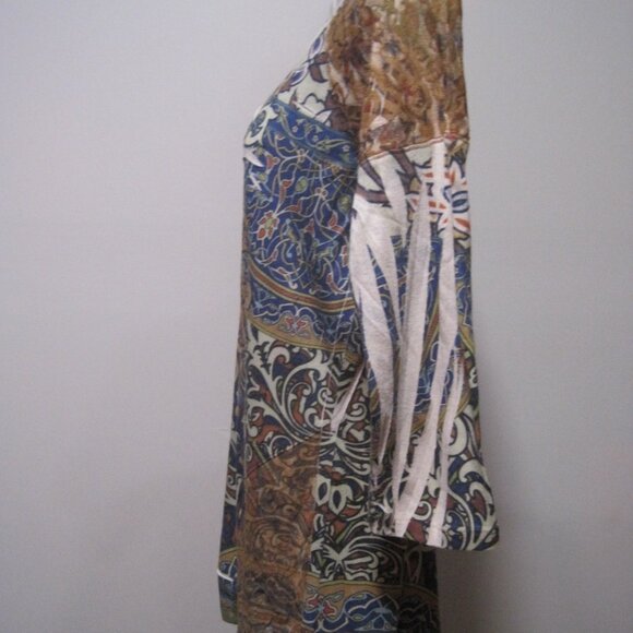 Live & Let Live Multi Color Boho Print Stretch Pullover 3/4 Sleeve Shirt Medium - Picture 3 of 5